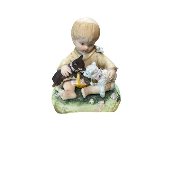 Little Francis Schmid Figurine Peace Prayer Collection 1992 Boy With Dog, Bird & - Picture 6 of 13